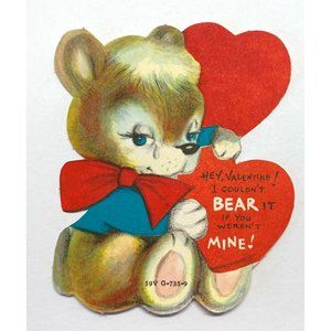Anthropomorphic Bear Valentine Greeting Card Can't Bear It Diecut Vintage 1940s